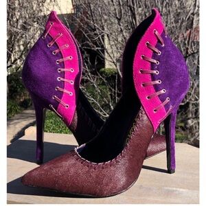 London Trash Dani Leather Suede Stiletto Pumps